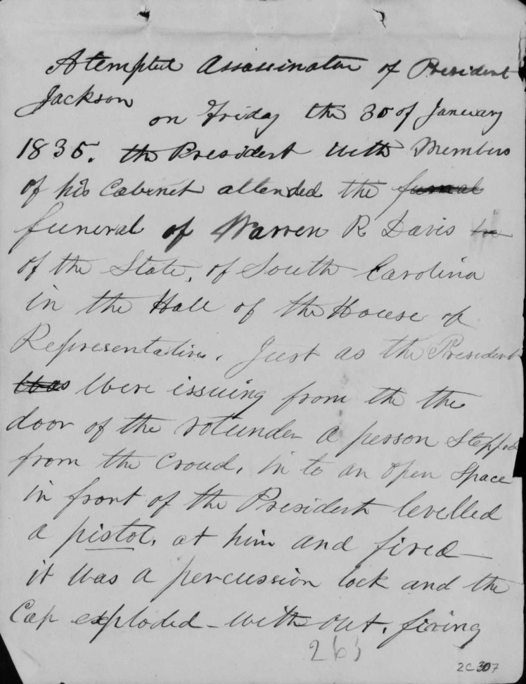 Isaac Bassett Papers Sample Page 2 President Jackson Assassination Attempt