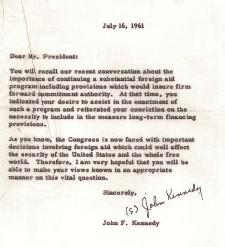 President Kennedy to Eisenhower on foreign aid