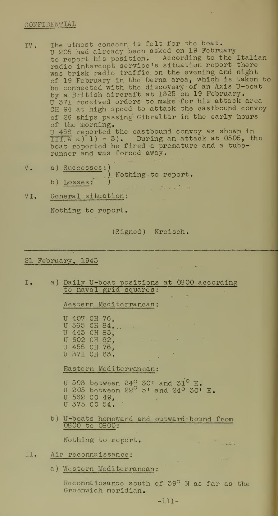 War Diary of Captain U-Boats Sample Entry 7