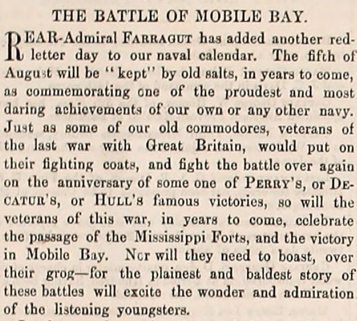 Army Navy Journal Article on the Battle of Mobile Bay between Farragut and Buchanan