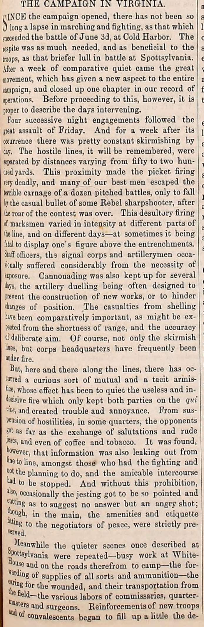 Army Navy Journal article on the progress of the Virginia Campaign