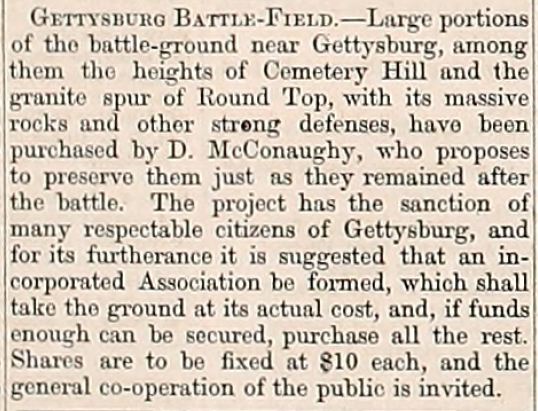 Article from the Army Navy Journal concerning the Battle of Gettysburg battleground