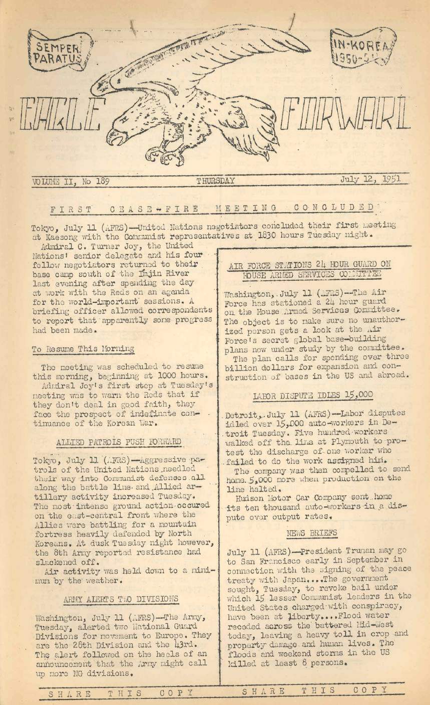 Korean-War-newspaper-Eagle-Forward-July-12-1950-The-beginning-of armistice-talks